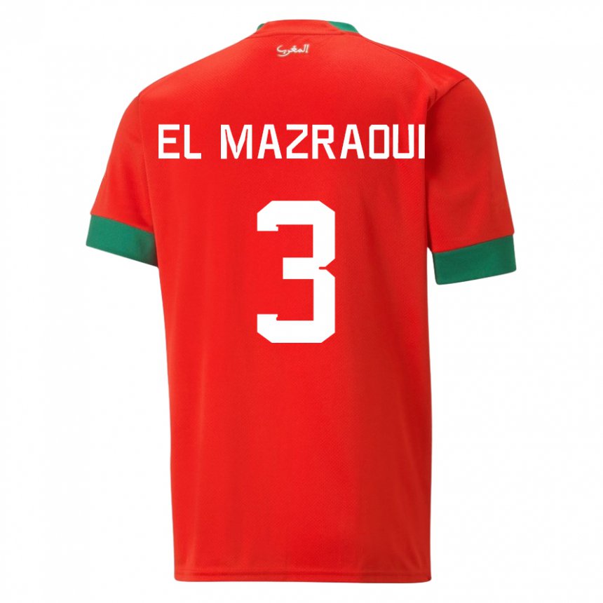 Hombre Camiseta Marruecos Noussair El Mazraoui #3 Rojo 1ª Equipación 22-24 La Camisa Chile