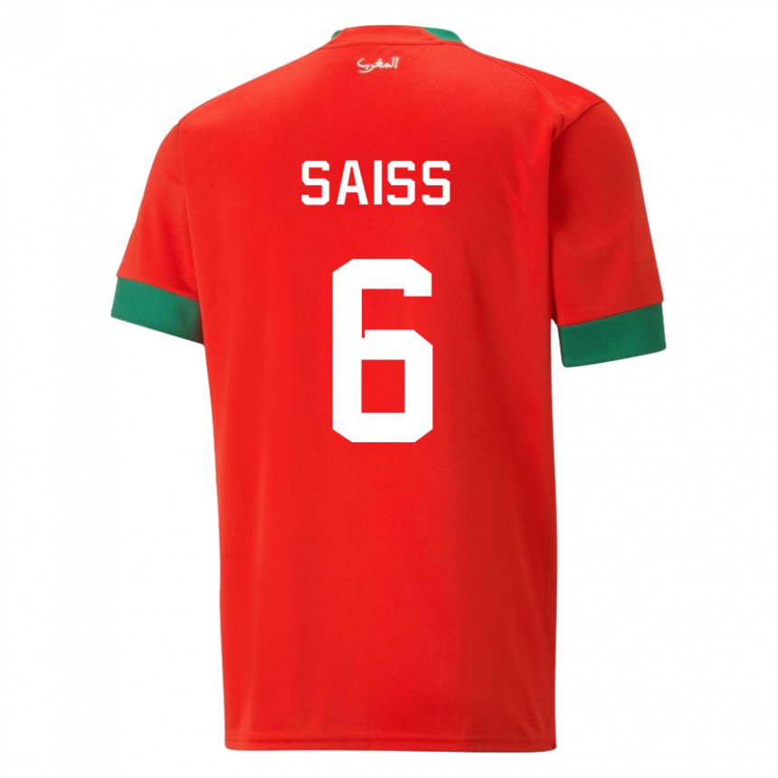 Hombre Camiseta Marruecos Romain Saiss #6 Rojo 1ª Equipación 22-24 La Camisa Chile