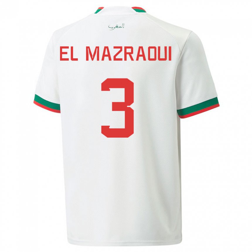 Hombre Camiseta Marruecos Noussair El Mazraoui #3 Blanco 2ª Equipación 22-24 La Camisa Chile