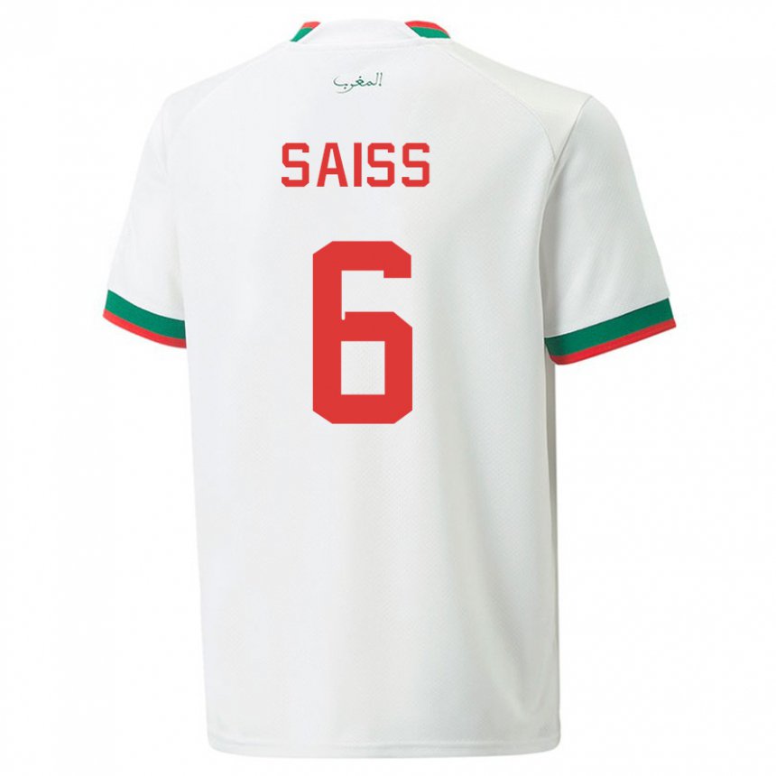 Hombre Camiseta Marruecos Romain Saiss #6 Blanco 2ª Equipación 22-24 La Camisa Chile