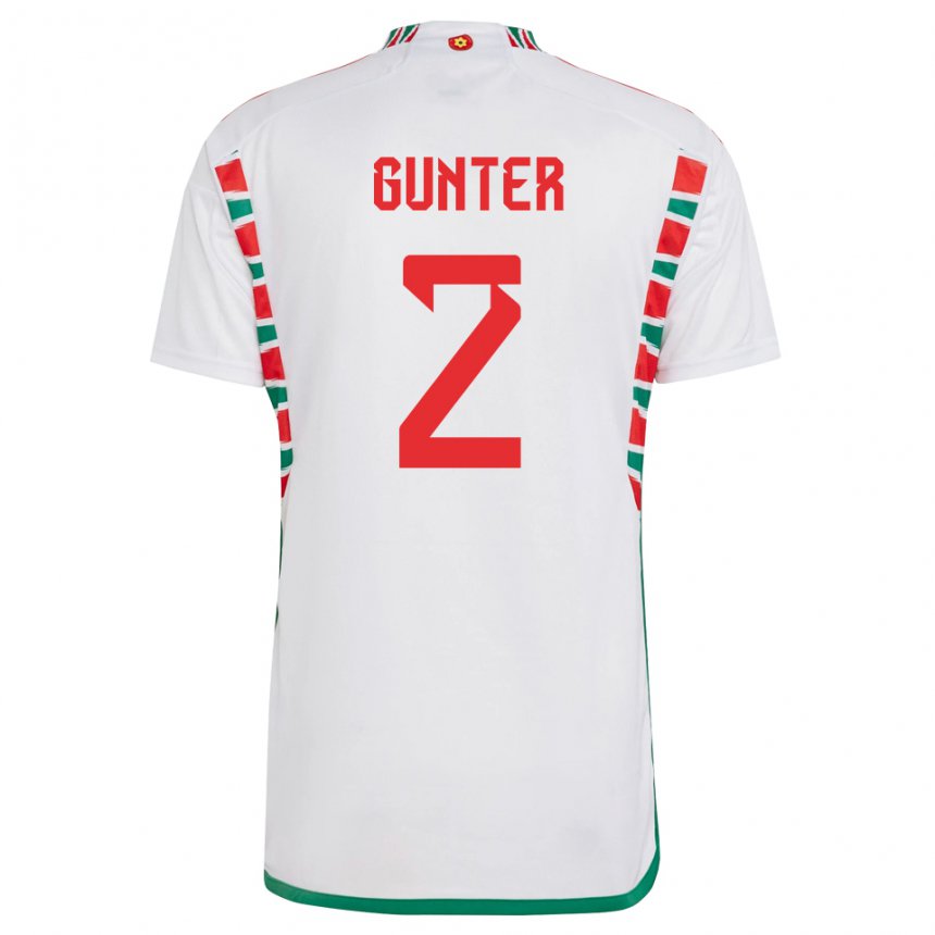 Mujer Camiseta Gales Chris Gunter #2 Blanco 2ª Equipación 22-24 La Camisa Chile