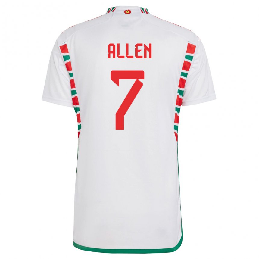 Mujer Camiseta Gales Joe Allen #7 Blanco 2ª Equipación 22-24 La Camisa Chile
