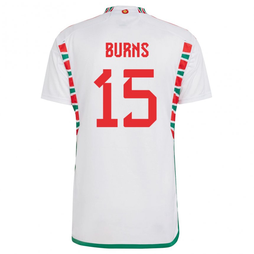 Mujer Camiseta Gales Wes Burns #15 Blanco 2ª Equipación 22-24 La Camisa Chile