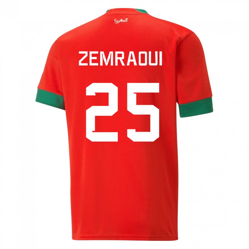 Hombre Camiseta Marruecos Oussama Zemraoui #25 Rojo 1ª Equipación 22-24 La Camisa Chile