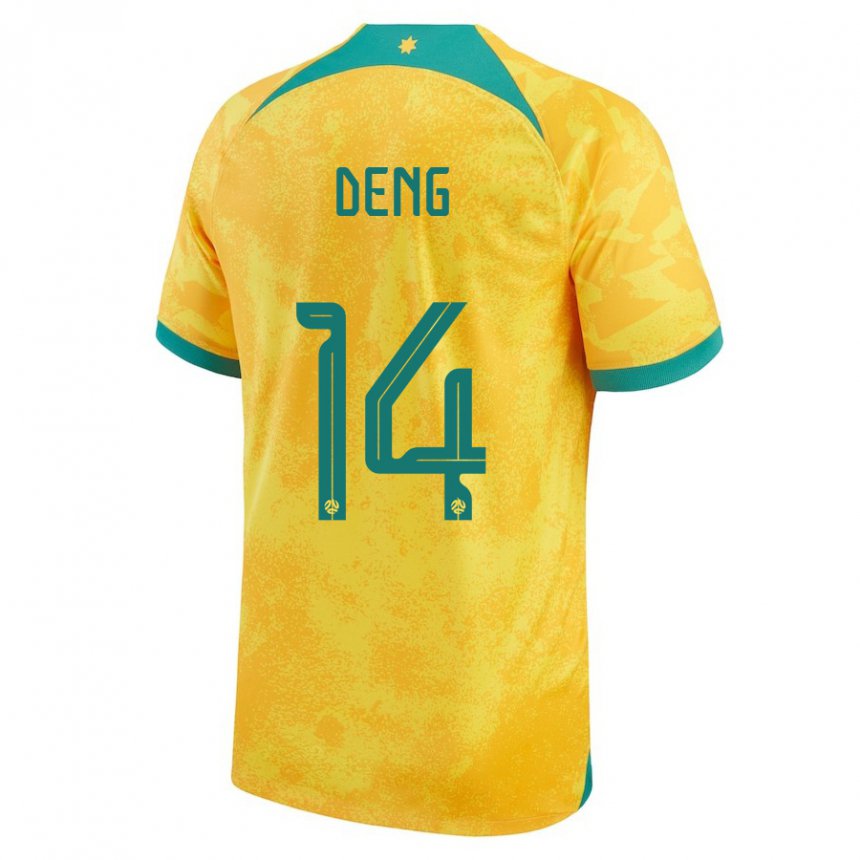 Hombre Camiseta Australia Thomas Deng #14 Dorado 1ª Equipación 22-24 La Camisa Chile