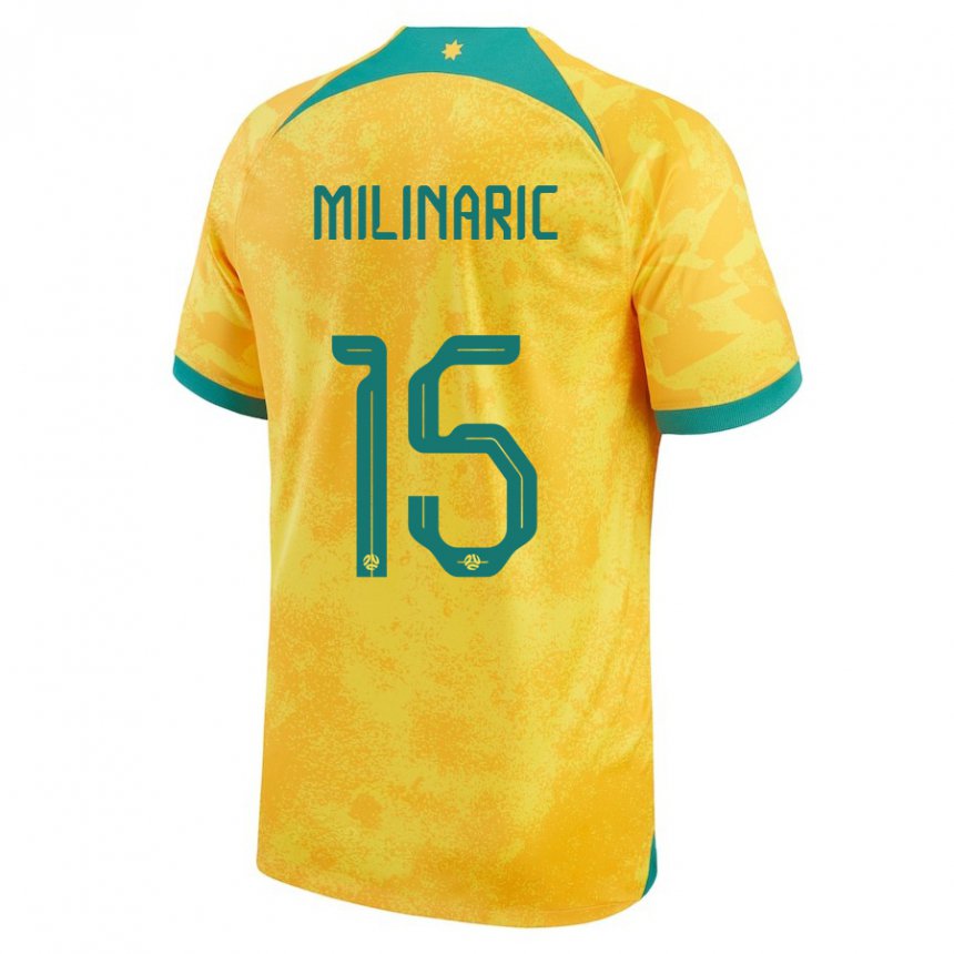 Hombre Camiseta Australia Anton Milinaric #15 Dorado 1ª Equipación 22-24 La Camisa Chile