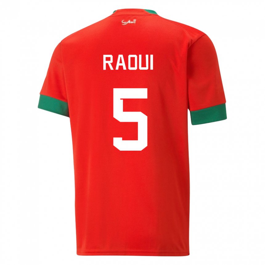 Hombre Camiseta Marruecos Oussama Raoui #5 Rojo 1ª Equipación 22-24 La Camisa Chile