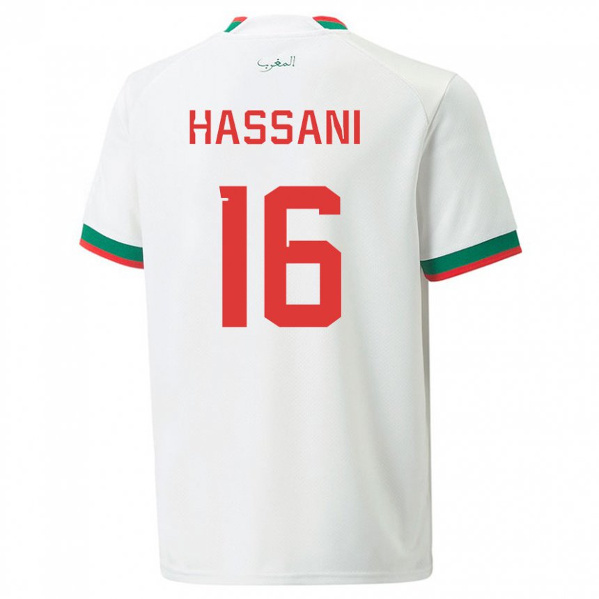 Hombre Camiseta Marruecos Samya Hassani #16 Blanco 2ª Equipación 22-24 La Camisa Chile