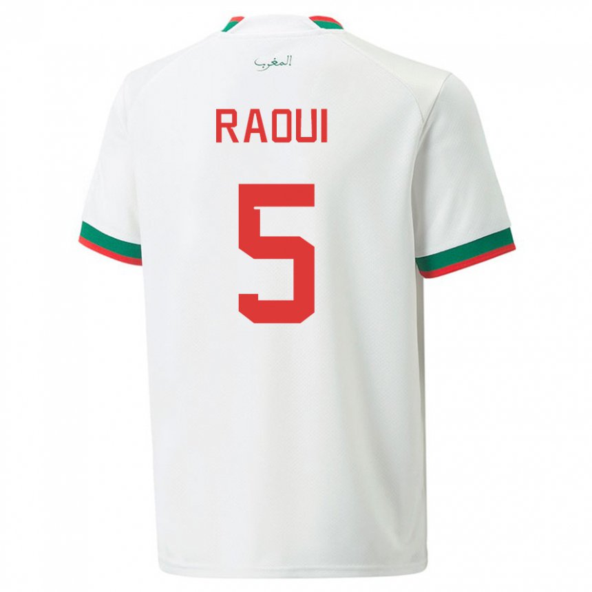 Hombre Camiseta Marruecos Oussama Raoui #5 Blanco 2ª Equipación 22-24 La Camisa Chile