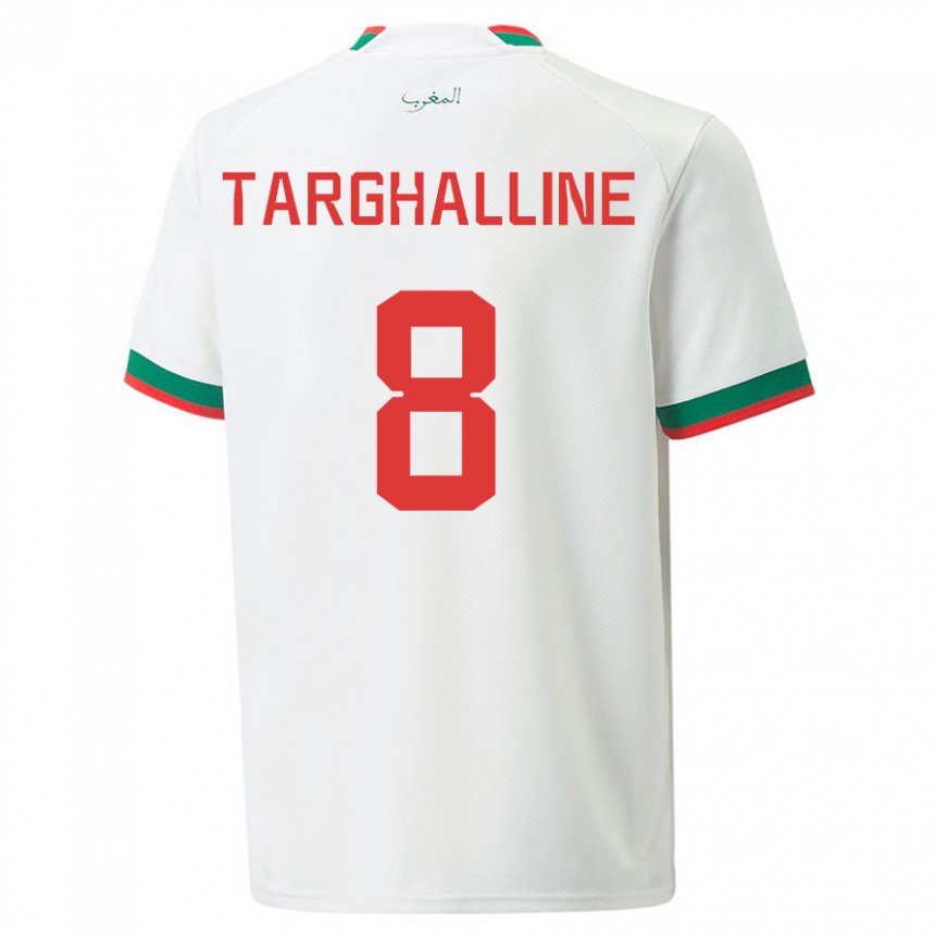 Hombre Camiseta Marruecos Oussama Targhalline #8 Blanco 2ª Equipación 22-24 La Camisa Chile
