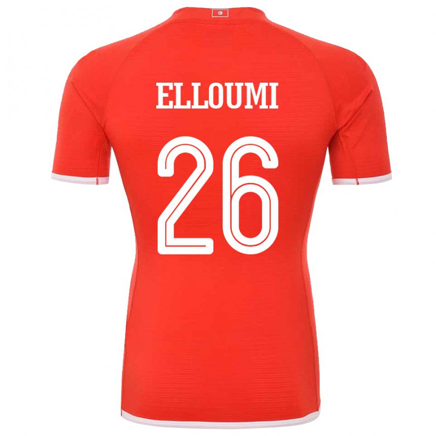 Mujer Camiseta Túnez Khalil Elloumi #26 Rojo 1ª Equipación 22-24 La Camisa Chile
