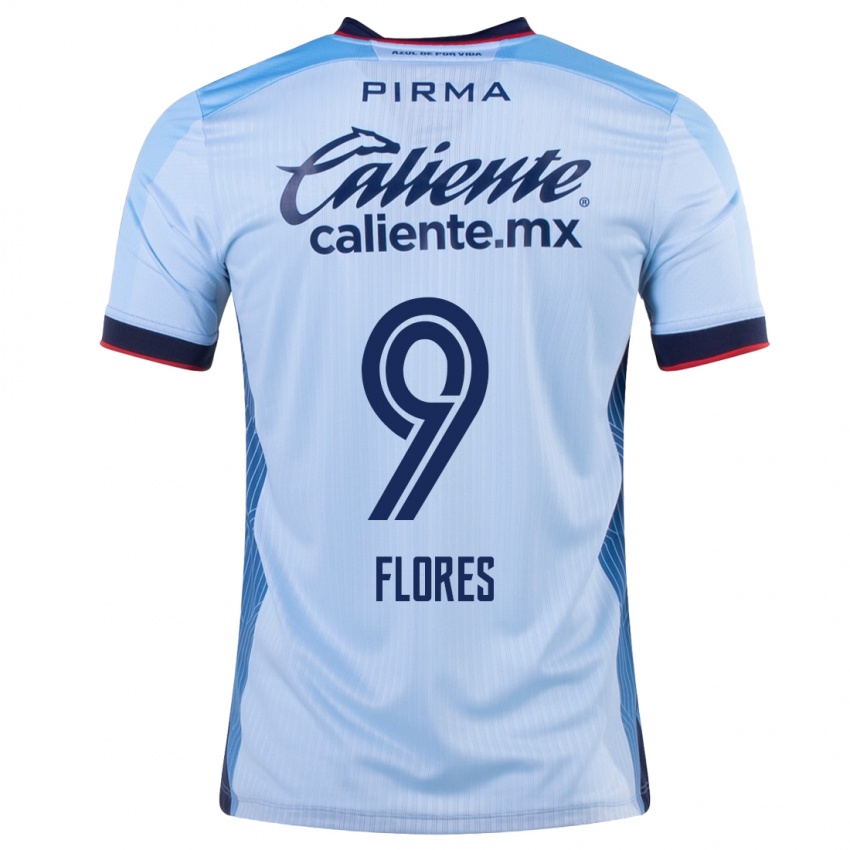 Hombre Camiseta Daniela Flores #9 Cielo Azul 2ª Equipación 2023/24 La Camisa Chile