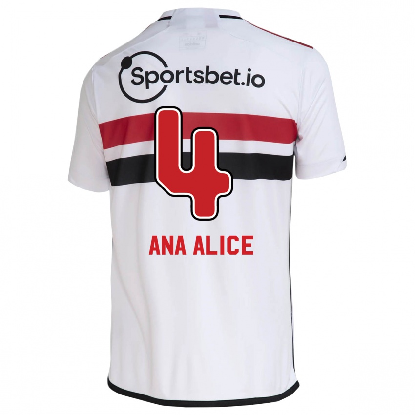 Niño Camiseta Ana Alice Luciano Da Silva #4 Blanco 1ª Equipación 2023/24 La Camisa Chile