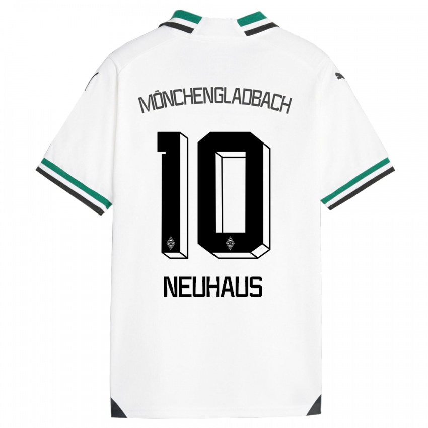 Hombre Camiseta Florian Neuhaus #10 Blanco Verde 1ª Equipación 2023/24 La Camisa Chile