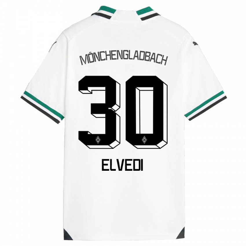 Hombre Camiseta Nico Elvedi #30 Blanco Verde 1ª Equipación 2023/24 La Camisa Chile