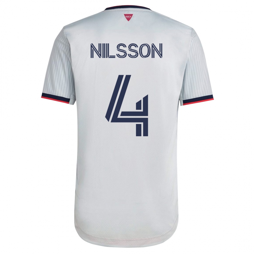 Hombre Camiseta Joakim Nilsson #4 Blanco 2ª Equipación 2023/24 La Camisa Chile