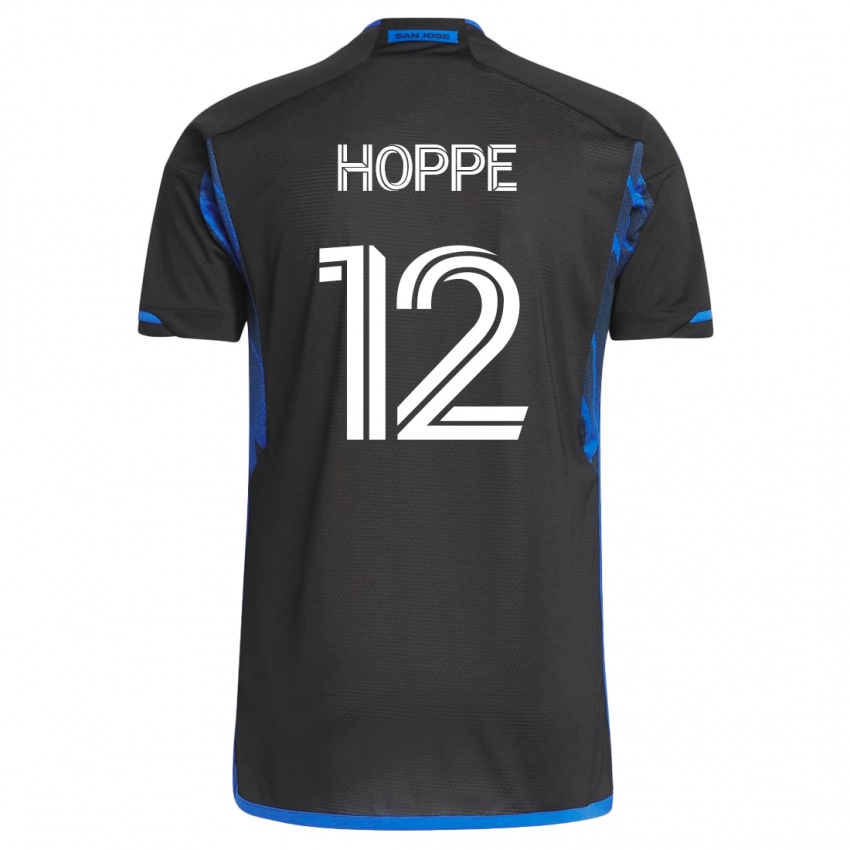Mujer Camiseta Matthew Hoppe #12 Azul Negro 1ª Equipación 2023/24 La Camisa Chile