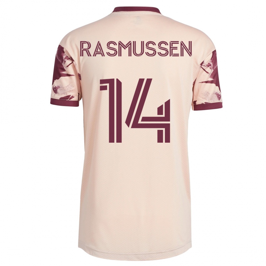 Mujer Camiseta Justin Rasmussen #14 Blanquecino 2ª Equipación 2023/24 La Camisa Chile