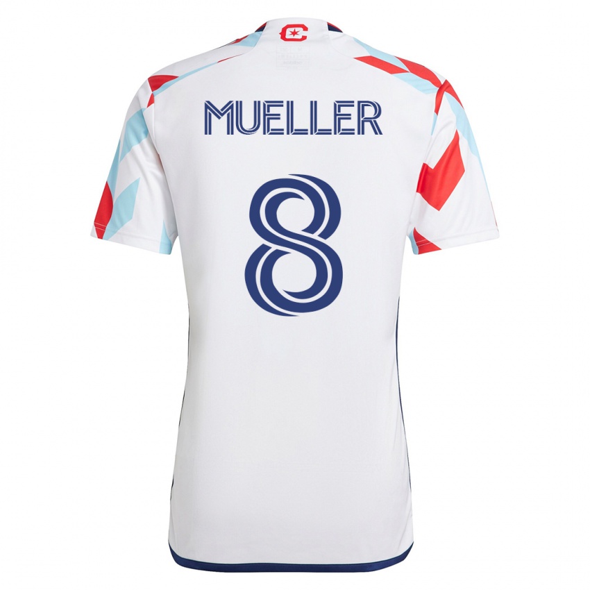 Mujer Camiseta Chris Mueller #8 Blanco Azul 2ª Equipación 2023/24 La Camisa Chile