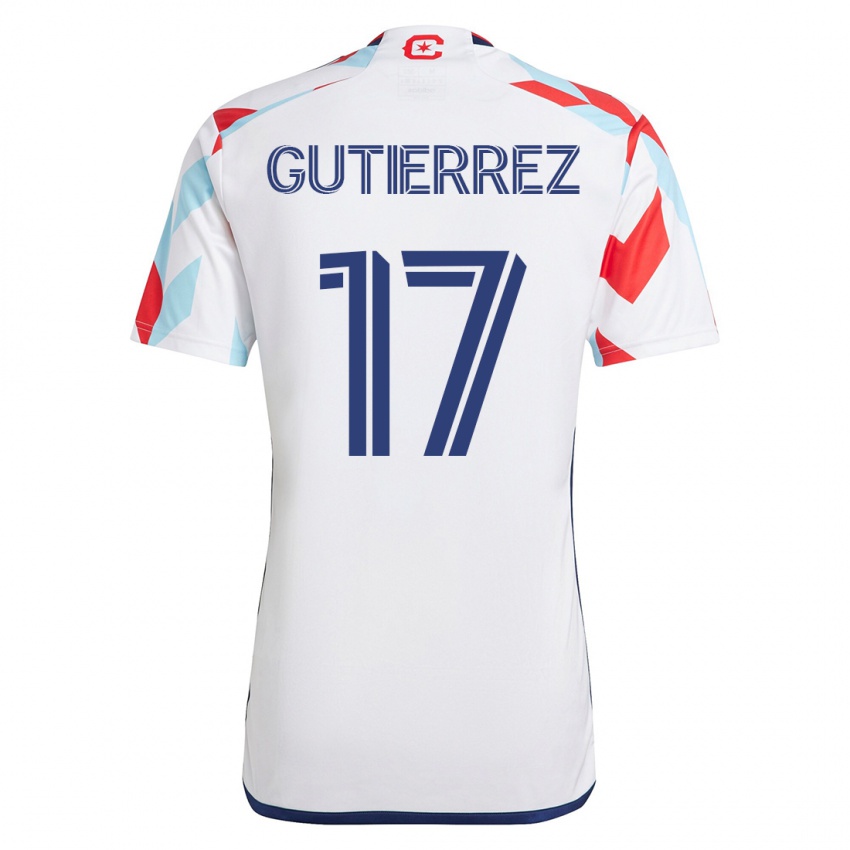 Mujer Camiseta Brian Gutiérrez #17 Blanco Azul 2ª Equipación 2023/24 La Camisa Chile
