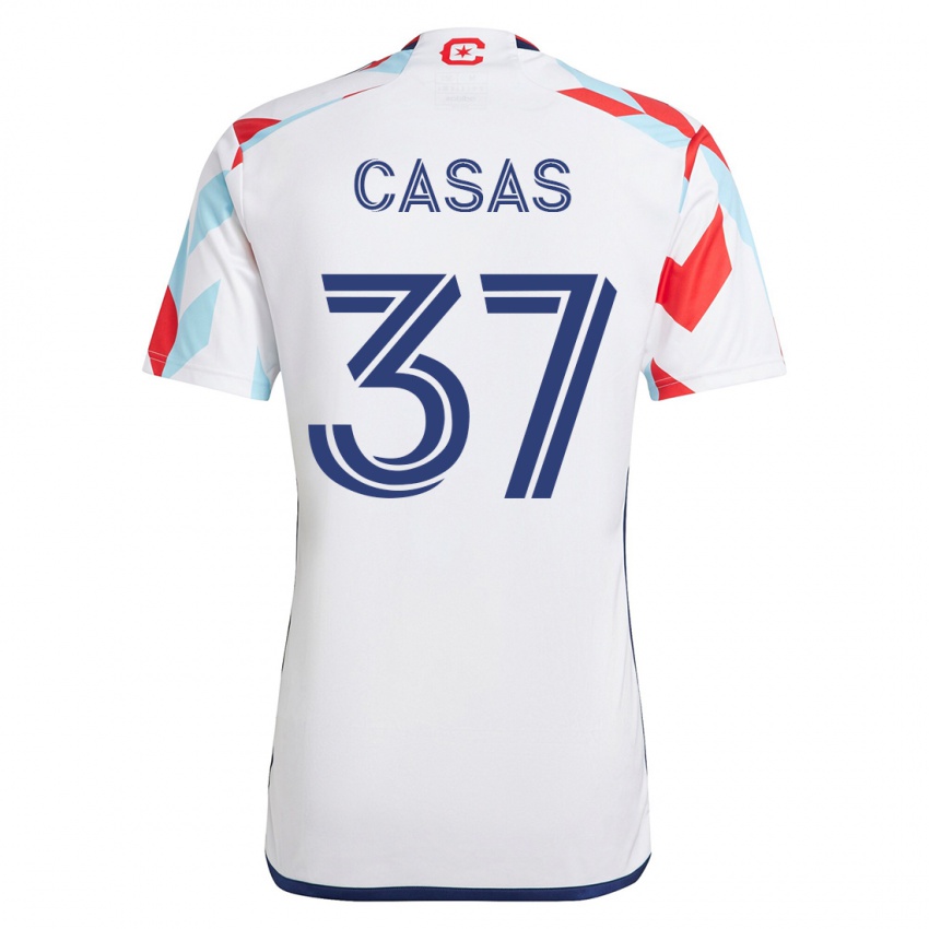Mujer Camiseta Javier Casas #37 Blanco Azul 2ª Equipación 2023/24 La Camisa Chile