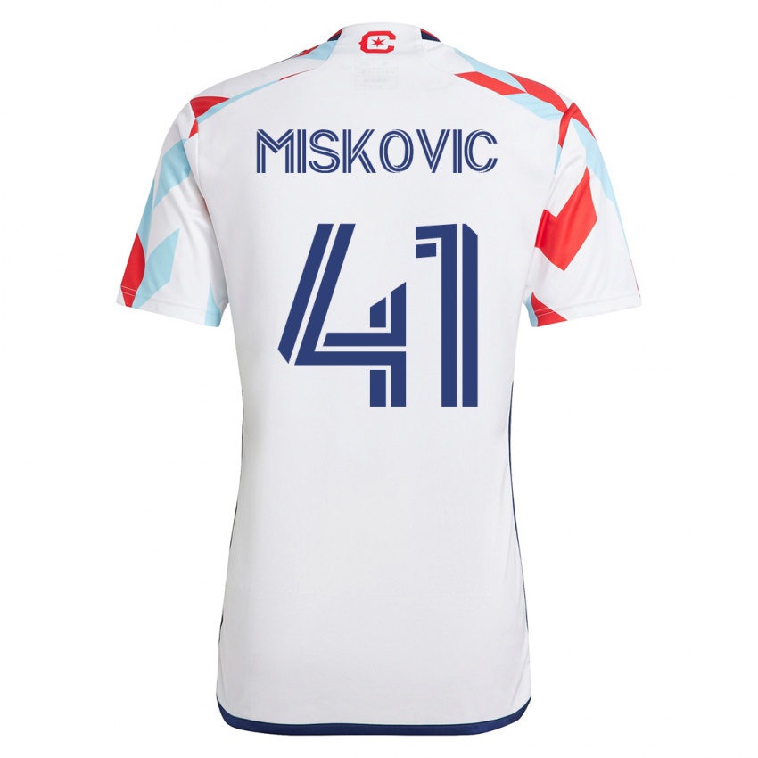 Mujer Camiseta Mihajlo Miskovic #41 Blanco Azul 2ª Equipación 2023/24 La Camisa Chile