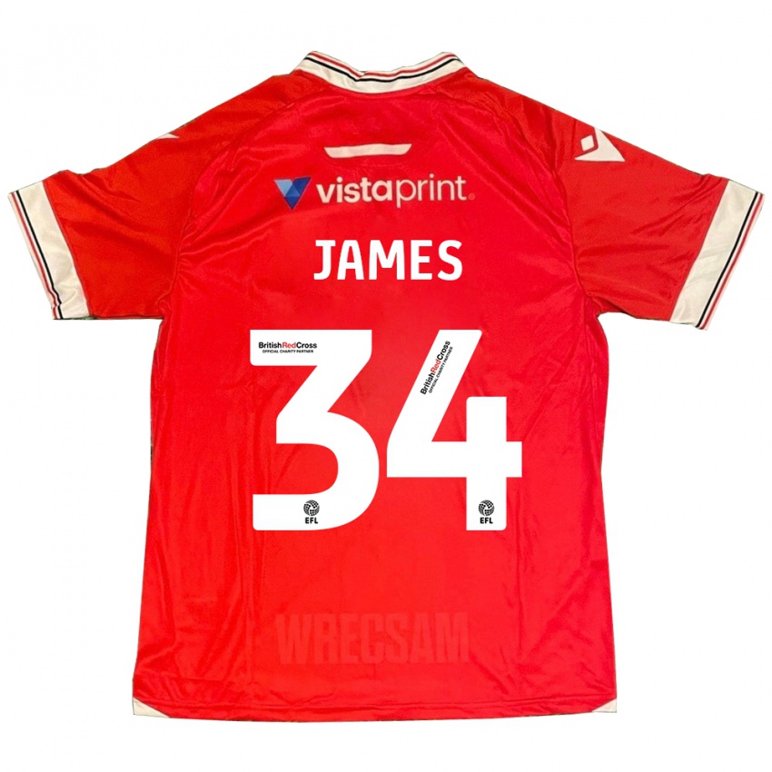Niño Camiseta Aaron James #34 Rojo 1ª Equipación 2023/24 La Camisa Chile