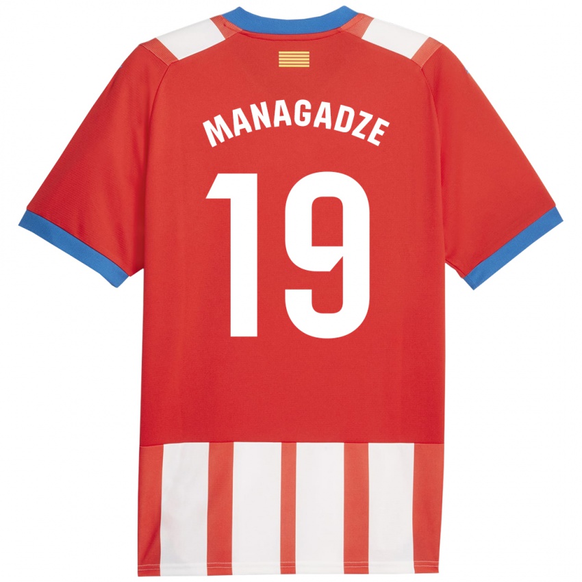 Hombre Camiseta Luka Managadze #19 Rojo Blanco 1ª Equipación 2023/24 La Camisa Chile