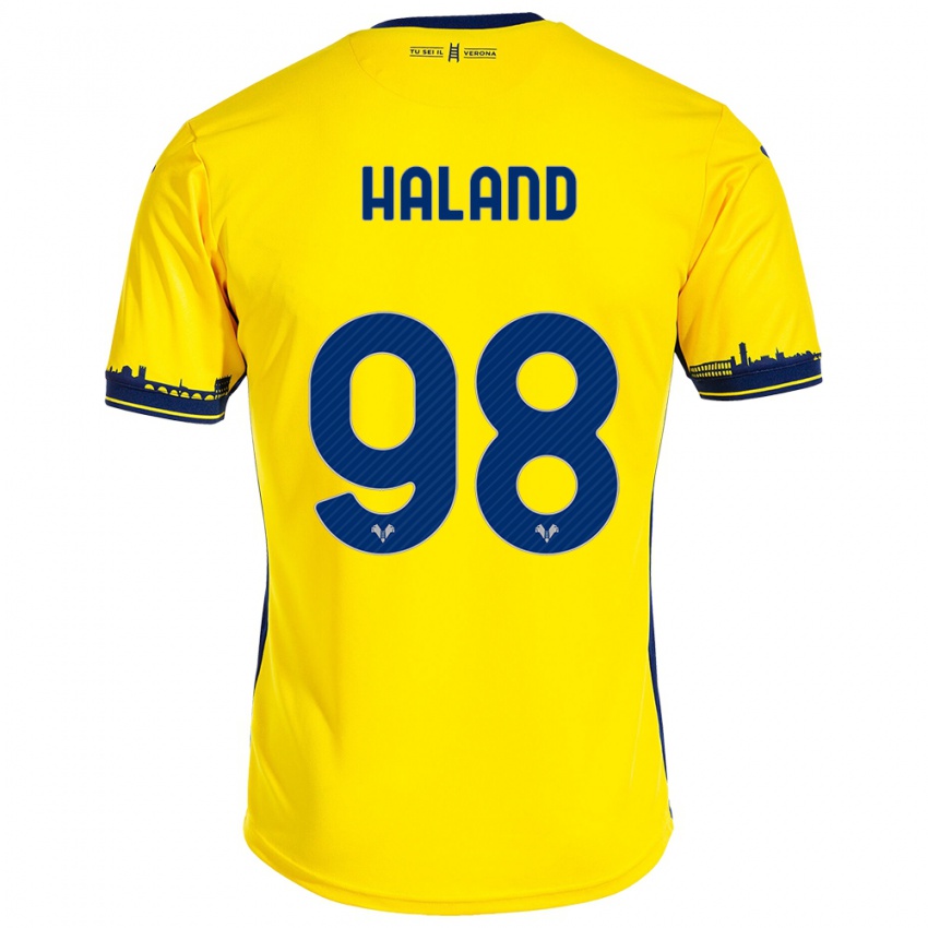 Hombre Camiseta Benedicte Iversen Håland #98 Amarillo 2ª Equipación 2023/24 La Camisa Chile