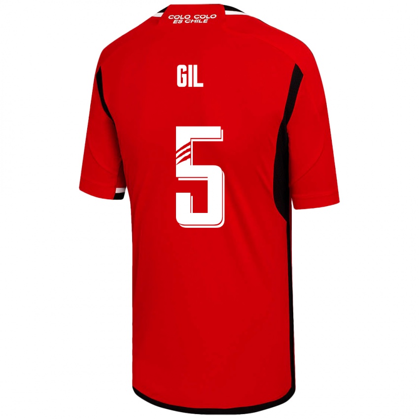Hombre Camiseta Leonardo Gil #5 Rojo 2ª Equipación 2023/24 La Camisa Chile