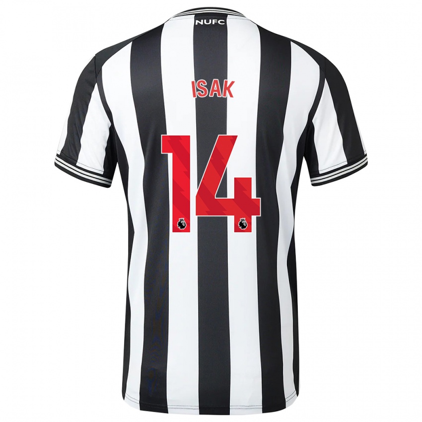 Mujer Camiseta Alexander Isak #14 Blanco Negro 1ª Equipación 2023/24 La Camisa Chile