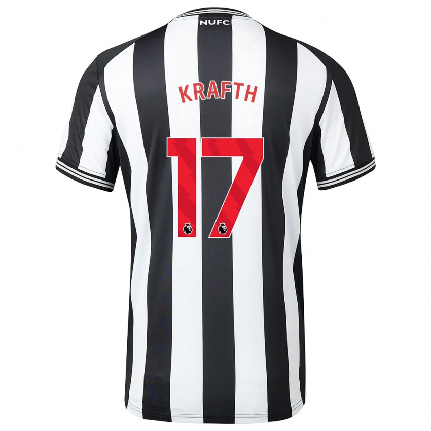 Mujer Camiseta Emil Krafth #17 Blanco Negro 1ª Equipación 2023/24 La Camisa Chile