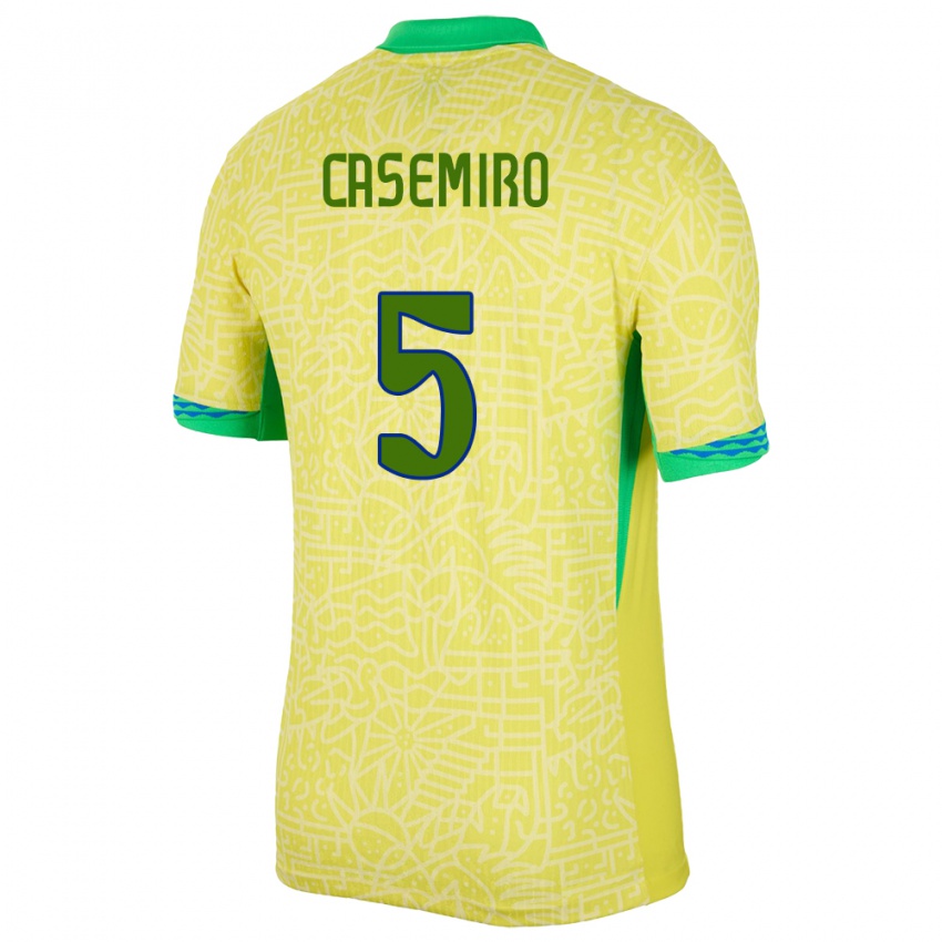 Hombre Camiseta Brasil Casemiro #5 Amarillo 1ª Equipación 24-26 La Camisa Chile