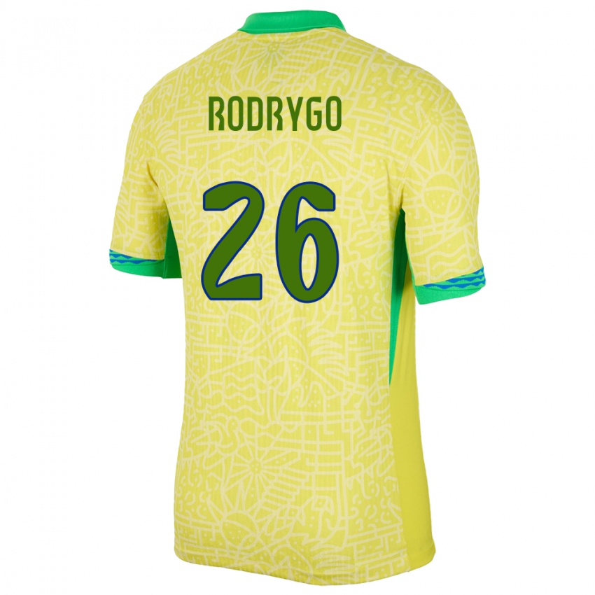 Hombre Camiseta Brasil Rodrygo #26 Amarillo 1ª Equipación 24-26 La Camisa Chile