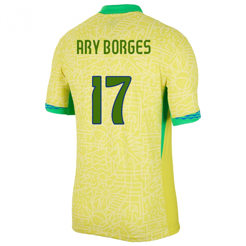 Hombre Camiseta Brasil Ary Borges #17 Amarillo 1ª Equipación 24-26 La Camisa Chile