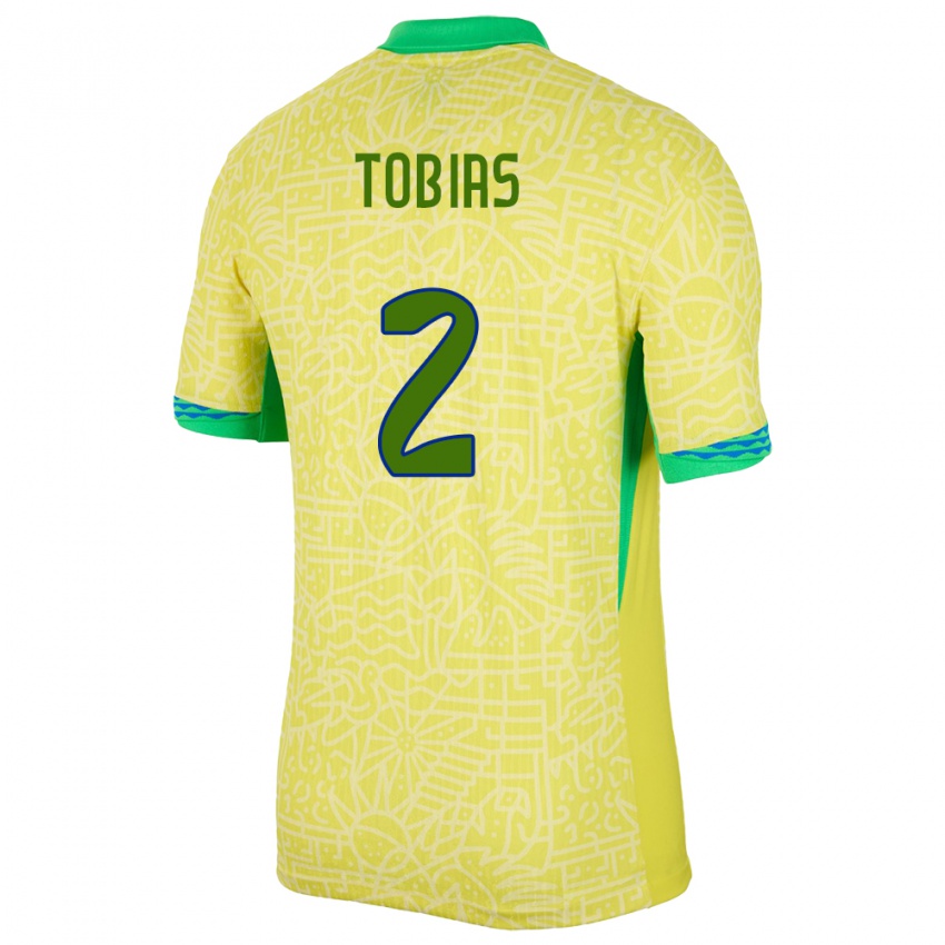 Hombre Camiseta Brasil Vinicius Tobias #2 Amarillo 1ª Equipación 24-26 La Camisa Chile