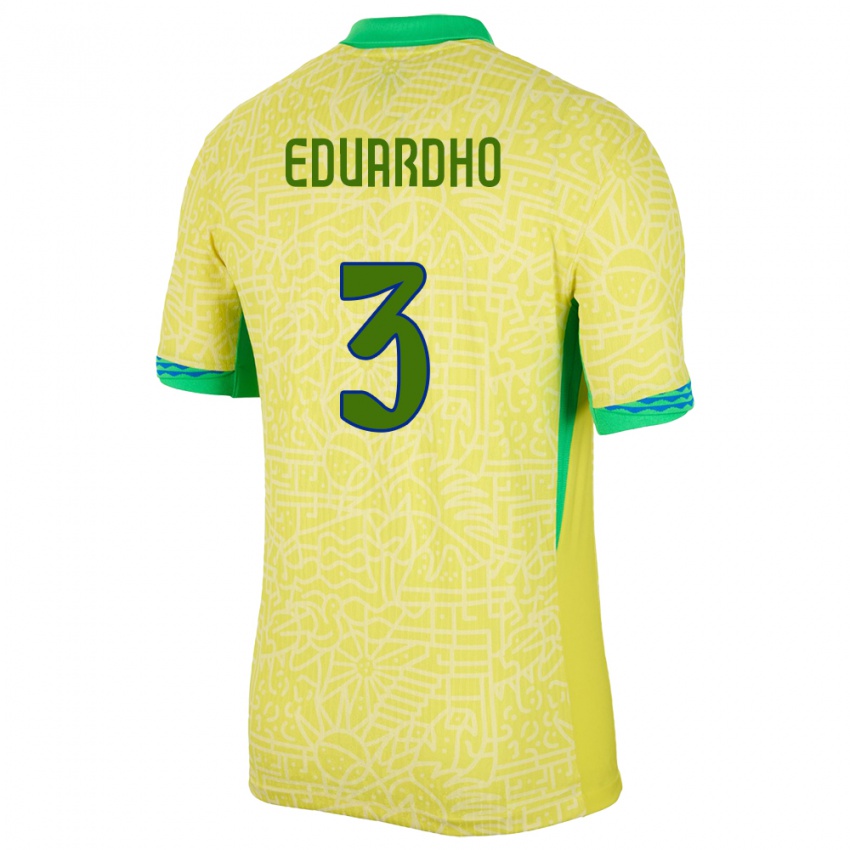 Hombre Camiseta Brasil Eduardho #3 Amarillo 1ª Equipación 24-26 La Camisa Chile