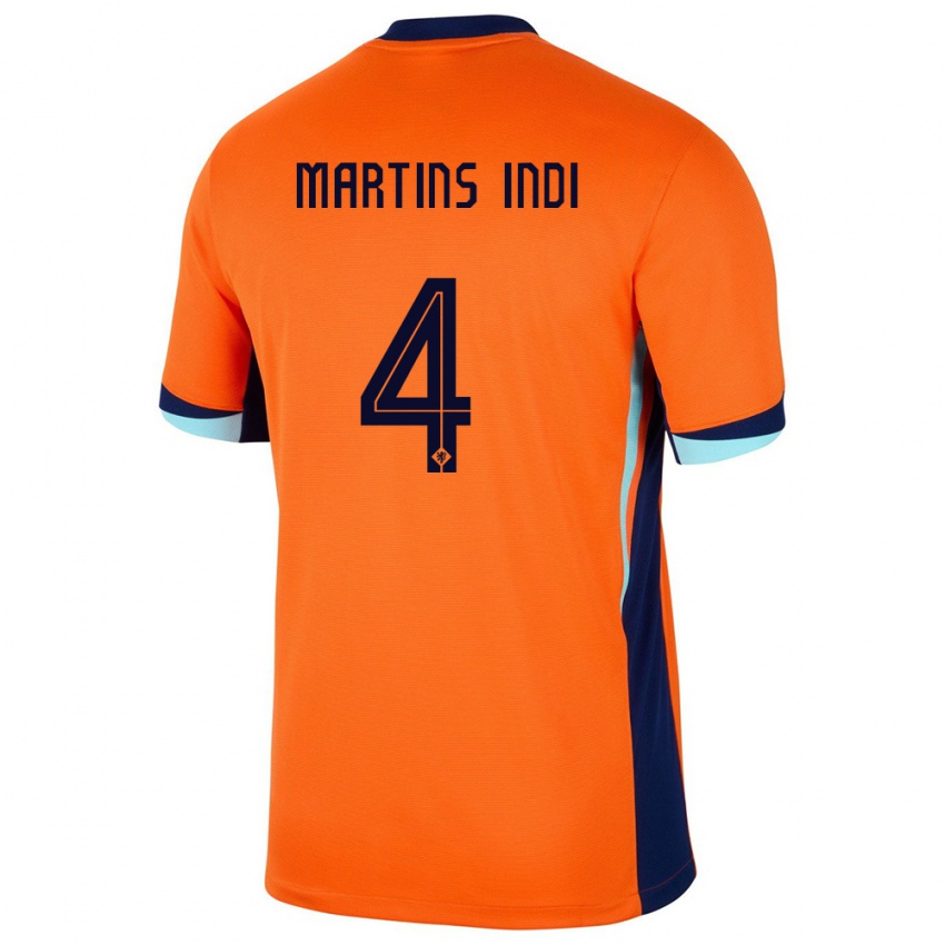 Hombre Camiseta Países Bajos Bruno Martins Indi #4 Naranja 1ª Equipación 24-26 La Camisa Chile