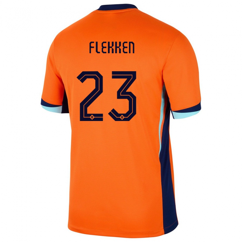 Hombre Camiseta Países Bajos Mark Flekken #23 Naranja 1ª Equipación 24-26 La Camisa Chile