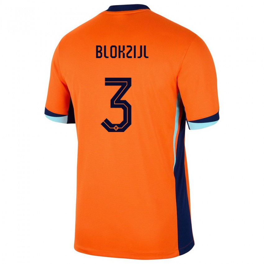 Hombre Camiseta Países Bajos Thijmen Blokzijl #3 Naranja 1ª Equipación 24-26 La Camisa Chile