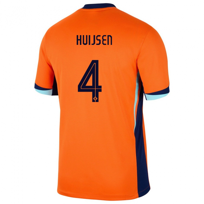Hombre Camiseta Países Bajos Dean Huijsen #4 Naranja 1ª Equipación 24-26 La Camisa Chile