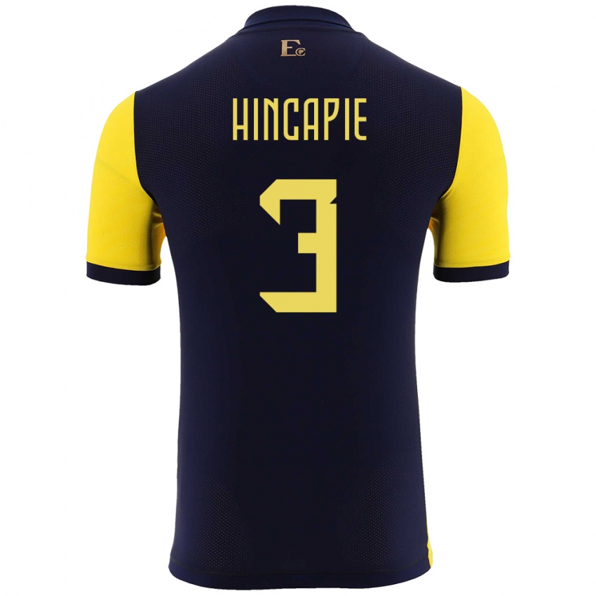 Hombre Camiseta Ecuador Piero Hincapie #3 Amarillo 1ª Equipación 24-26 La Camisa Chile