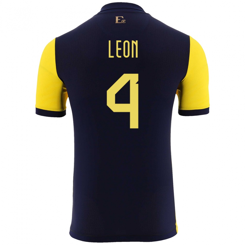 Hombre Camiseta Ecuador Fernando Leon #4 Amarillo 1ª Equipación 24-26 La Camisa Chile