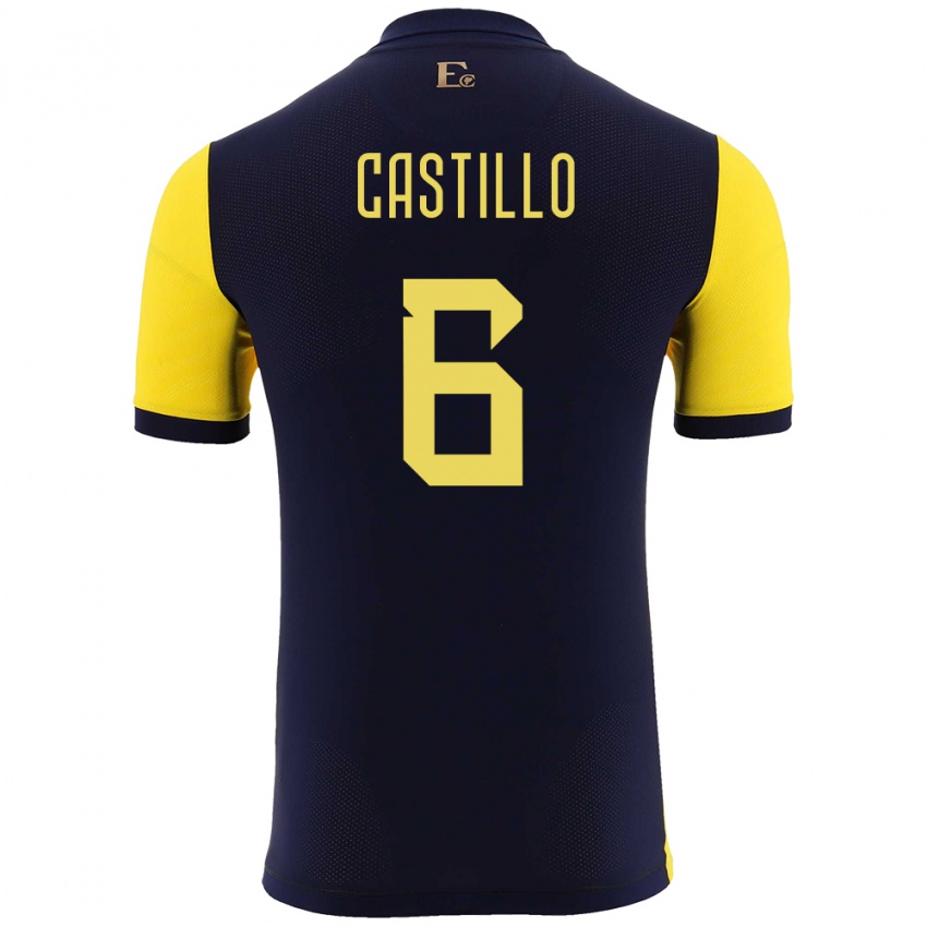 Hombre Camiseta Ecuador Byron Castillo #6 Amarillo 1ª Equipación 24-26 La Camisa Chile