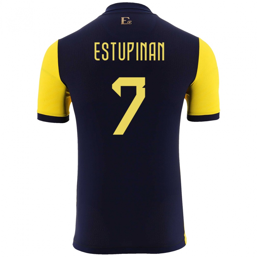 Hombre Camiseta Ecuador Pervis Estupinan #7 Amarillo 1ª Equipación 24-26 La Camisa Chile
