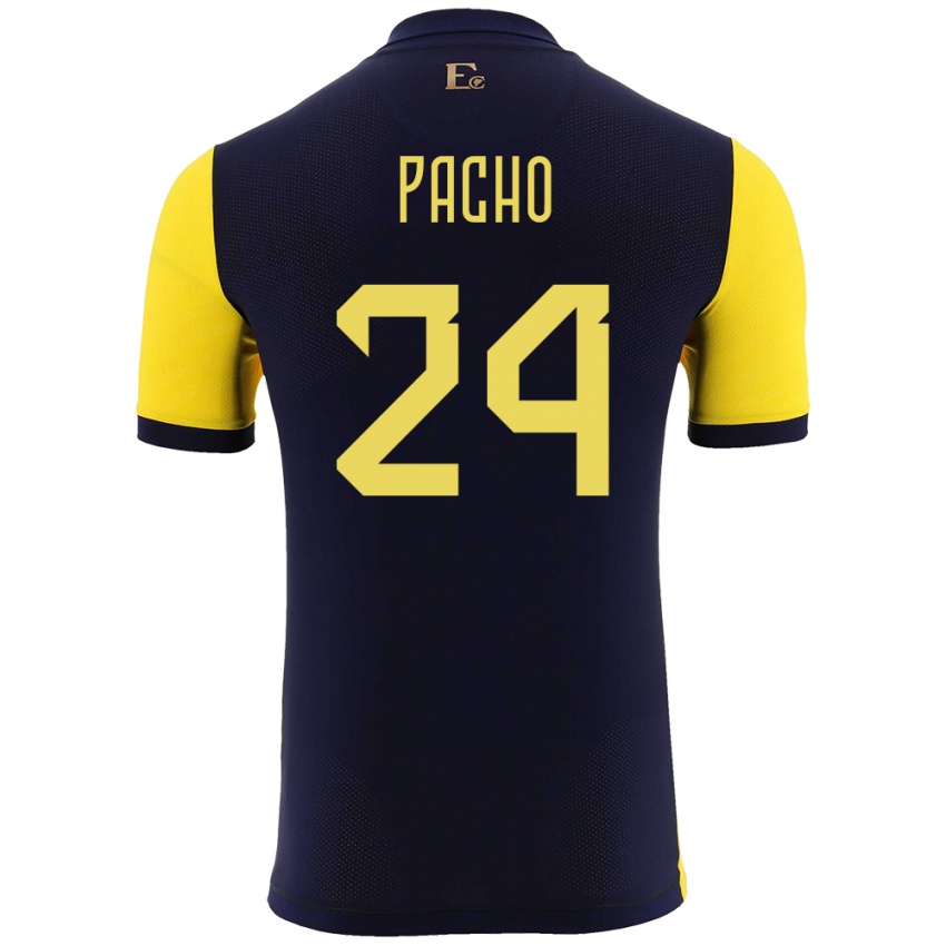 Hombre Camiseta Ecuador William Pacho #24 Amarillo 1ª Equipación 24-26 La Camisa Chile