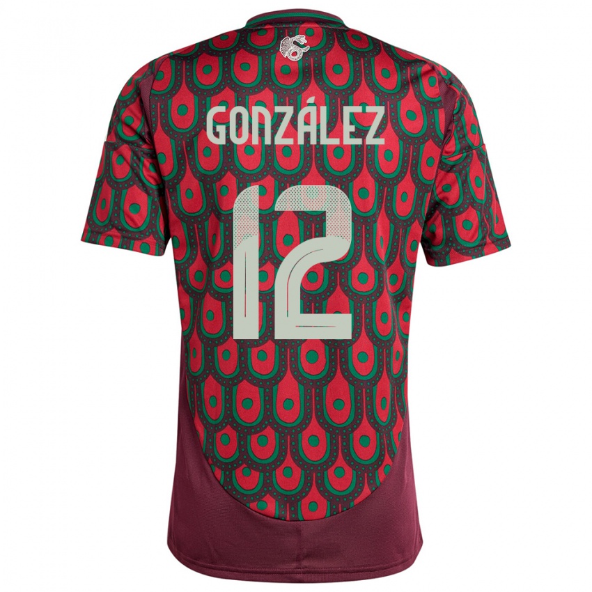 Hombre Camiseta México Itzel Gonzalez #12 Granate 1ª Equipación 24-26 La Camisa Chile