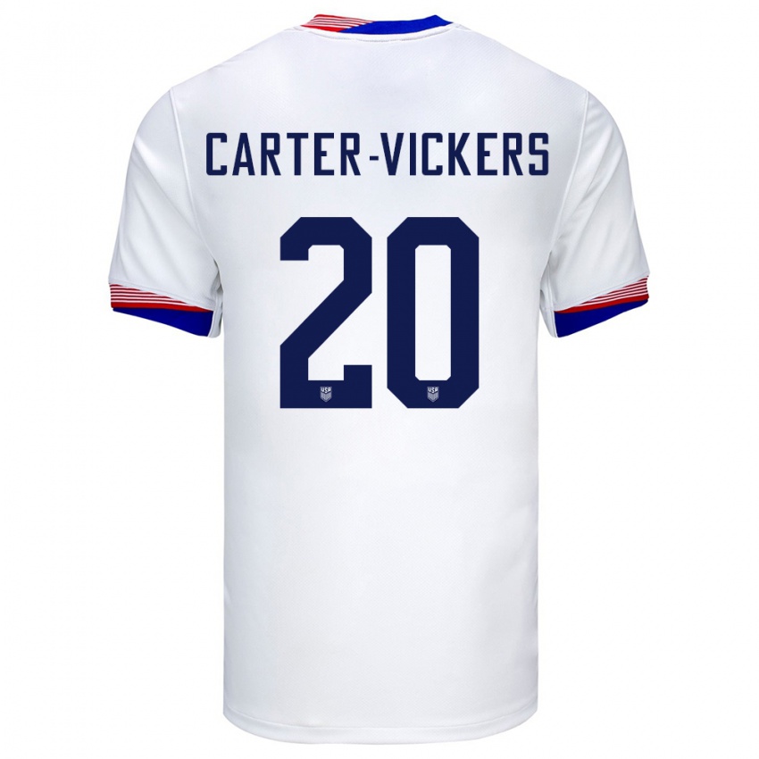 Hombre Camiseta Estados Unidos Cameron Carter-Vickers #20 Blanco 1ª Equipación 24-26 La Camisa Chile