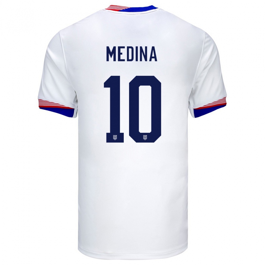 Hombre Camiseta Estados Unidos Cruz Medina #10 Blanco 1ª Equipación 24-26 La Camisa Chile
