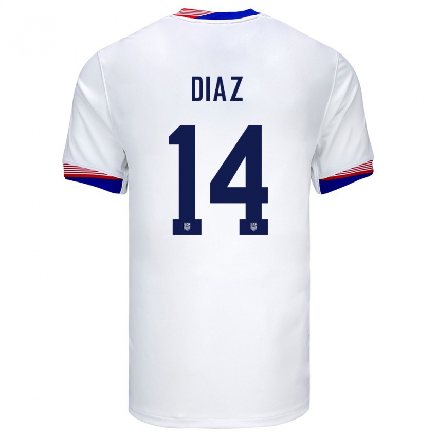 Hombre Camiseta Estados Unidos Christian Diaz #14 Blanco 1ª Equipación 24-26 La Camisa Chile